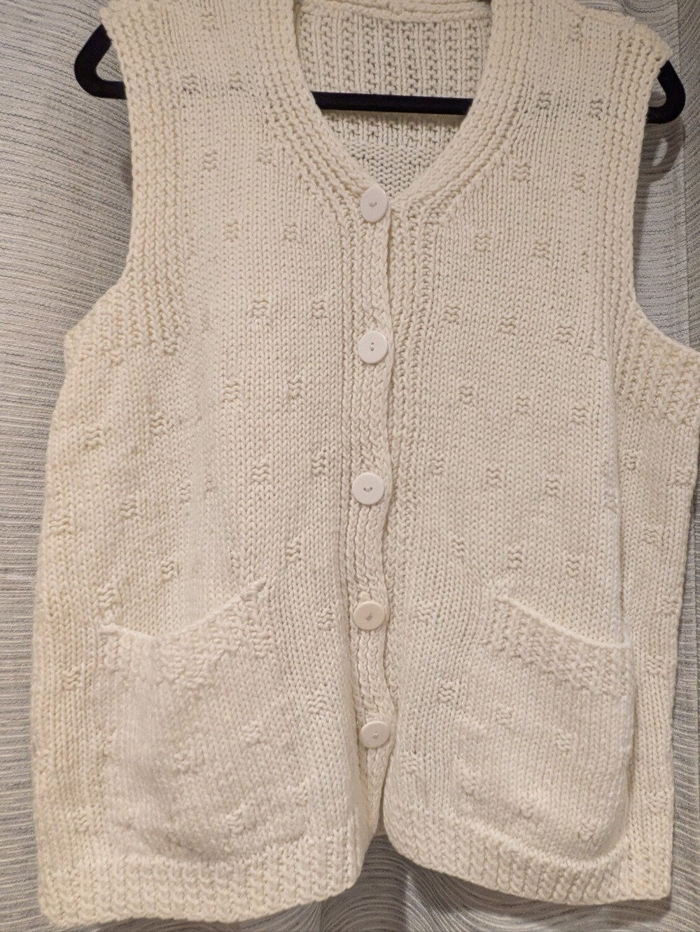 True Vintage Cream Hand Knit Button-Front Sweater Vest - XL